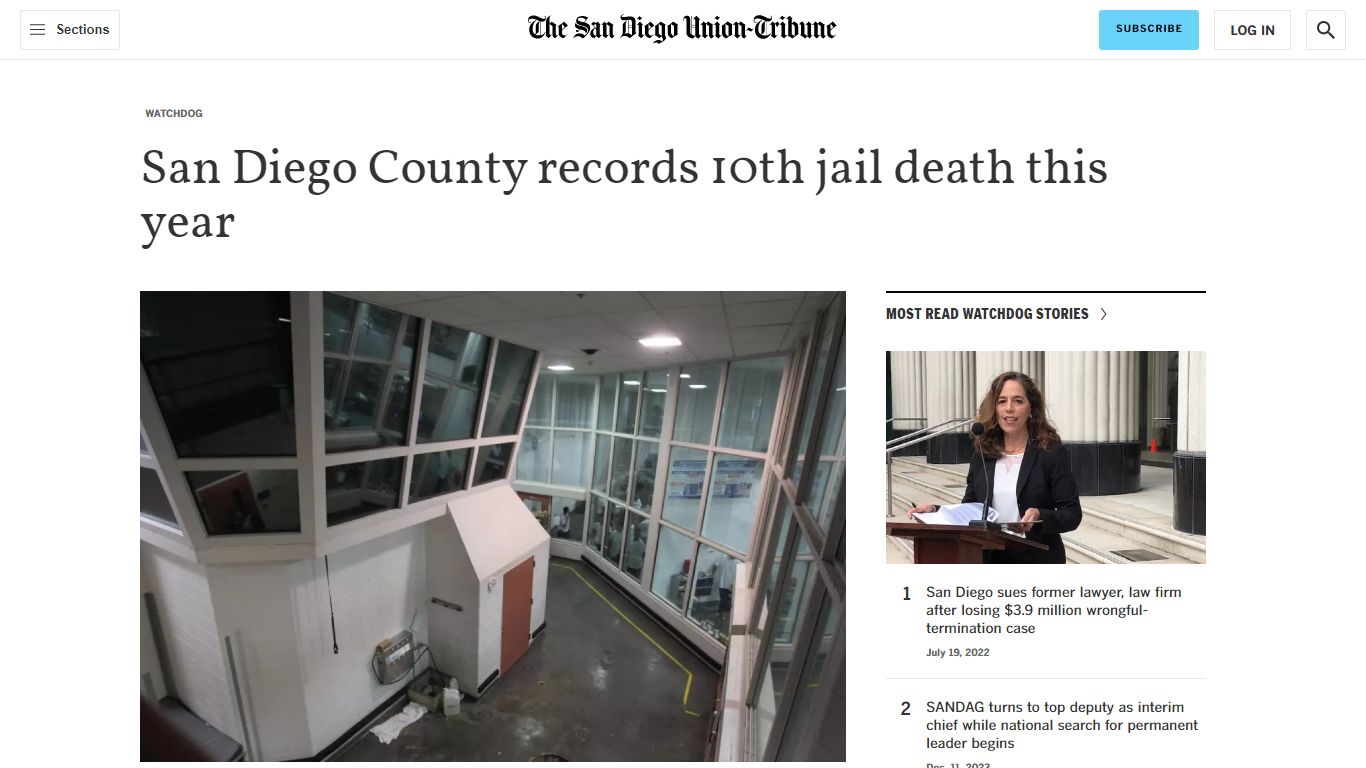 San Diego County records 10th jail death this year