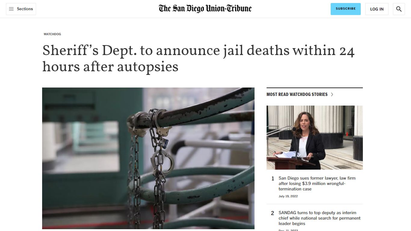 Sheriff's Dept. to announce jail deaths within 24 hours after autopsies